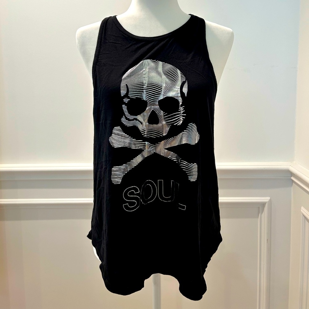 Soul cycle black tank with silver skull size small.